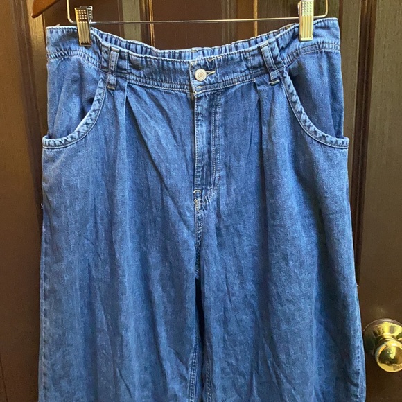Free People Rider Suit Denim Blue Jeans Size M Wide Leg Pants Only - Picture 8 of 17